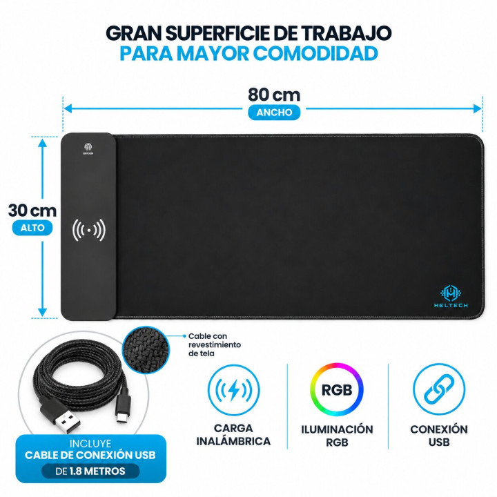 Mousepad XL RGB con módulo de carga inalámbrica