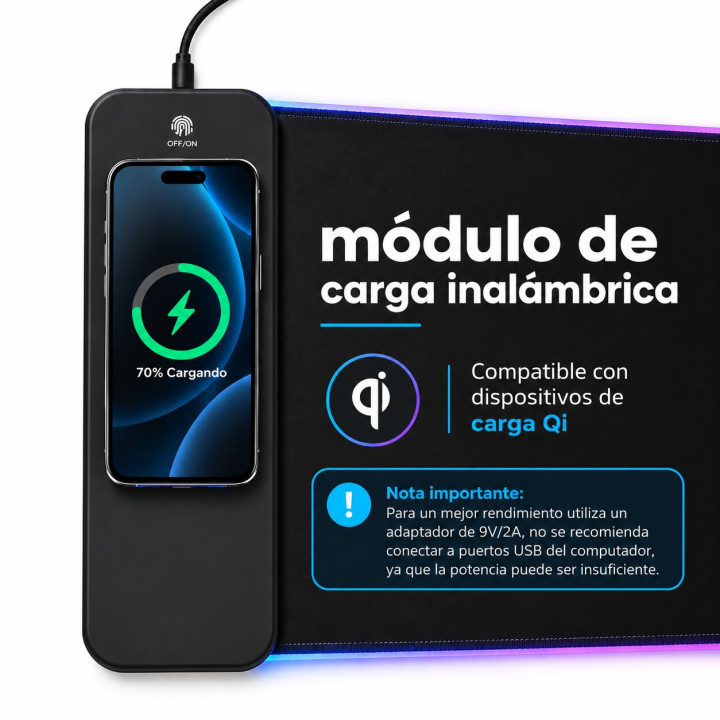 Mousepad XL RGB con módulo de carga inalámbrica
