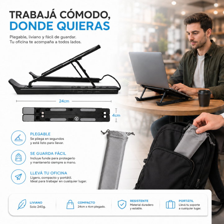Soporte para Notebook Plegable RGB con Hub USB