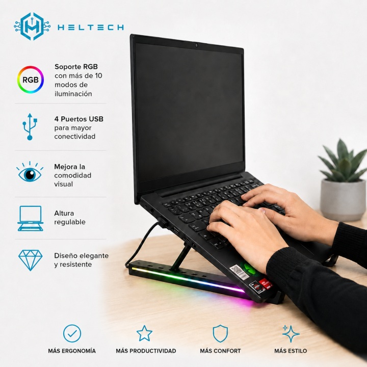 Soporte para Notebook Plegable RGB con Hub USB
