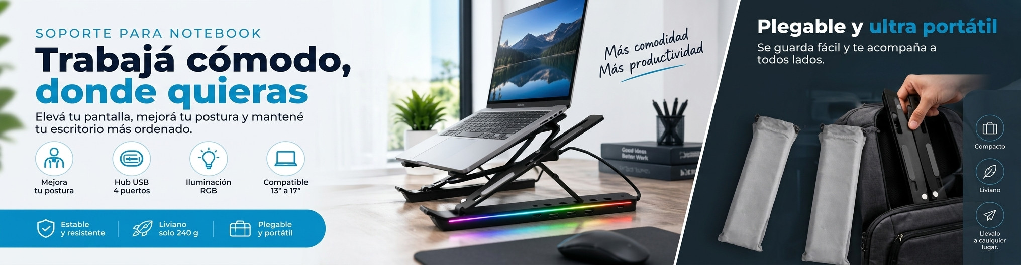 Soporte Notebook RGB mayor comodidad